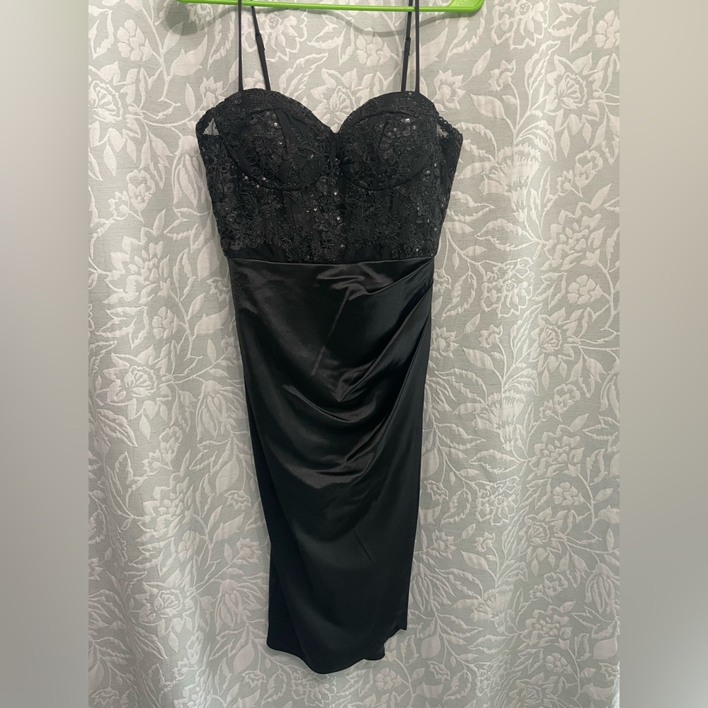 B Darlin Black Mesh Sequin Lace Dress